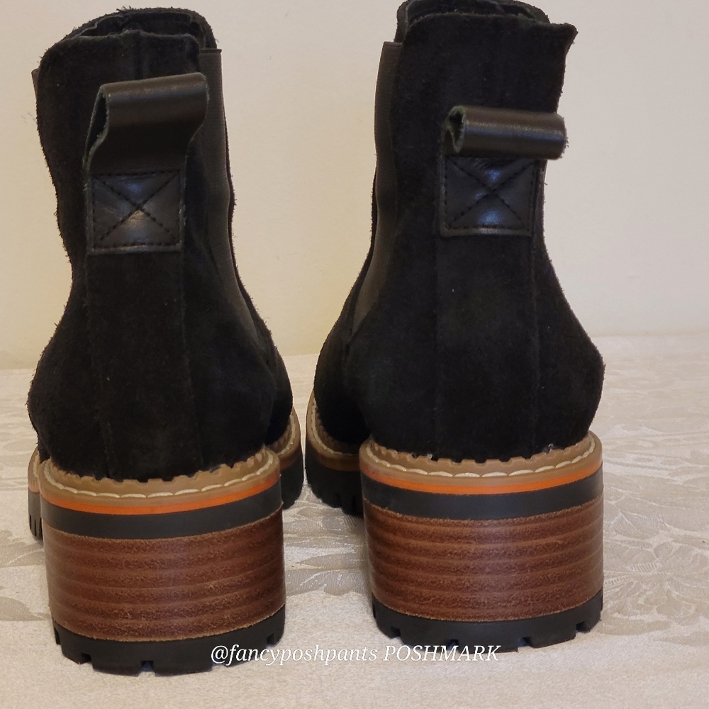 new!ANTHROPOLOGIE suede leather stacked heel traction sole chelsea made in Spain - Picture 12 of 17